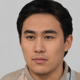 Neutral asian young-adult male with short  brown hair and brown eyes