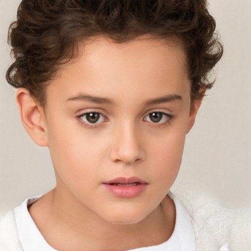 Neutral white child female with short  brown hair and brown eyes