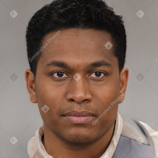 Neutral black young-adult male with short  brown hair and brown eyes