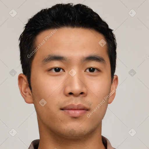 Neutral asian young-adult male with short  black hair and brown eyes