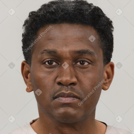 Neutral black young-adult male with short  brown hair and brown eyes