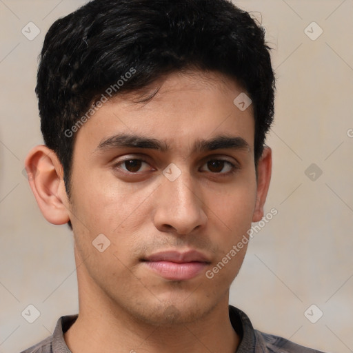 Neutral asian young-adult male with short  brown hair and brown eyes