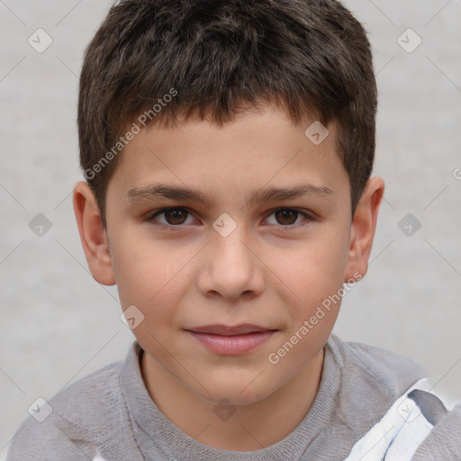 Joyful white child male with short  brown hair and brown eyes