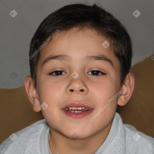 Joyful white child male with short  brown hair and brown eyes