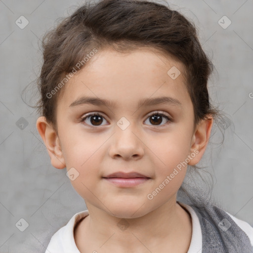 Neutral white child female with short  brown hair and brown eyes