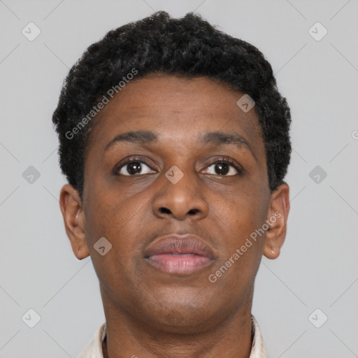 Neutral black young-adult female with short  brown hair and brown eyes