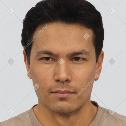 Neutral asian young-adult male with short  black hair and brown eyes