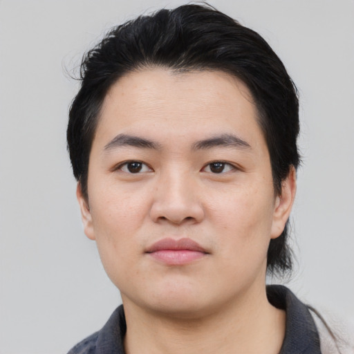 Neutral asian young-adult male with medium  black hair and brown eyes