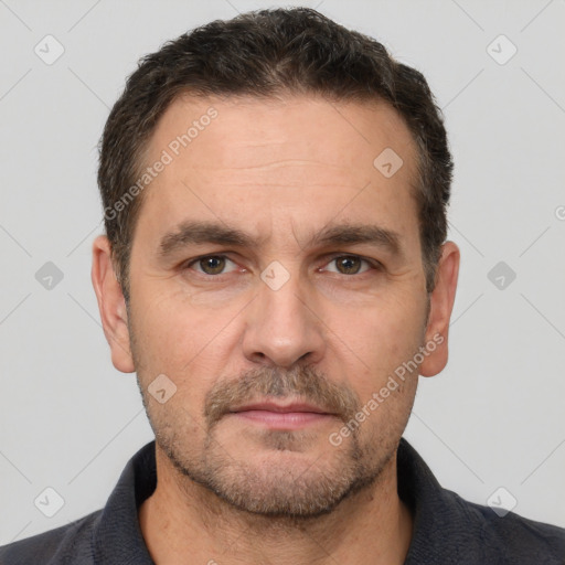 Neutral white adult male with short  brown hair and brown eyes