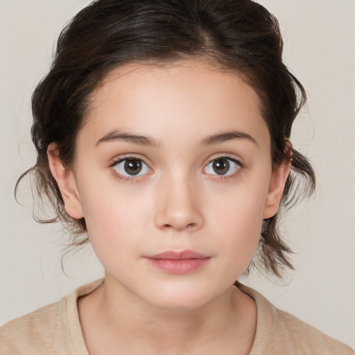 Neutral white child female with medium  brown hair and brown eyes