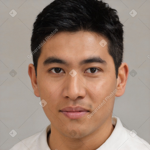 Neutral asian young-adult male with short  black hair and brown eyes