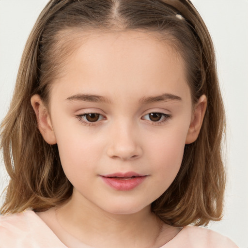 Neutral white child female with long  brown hair and brown eyes