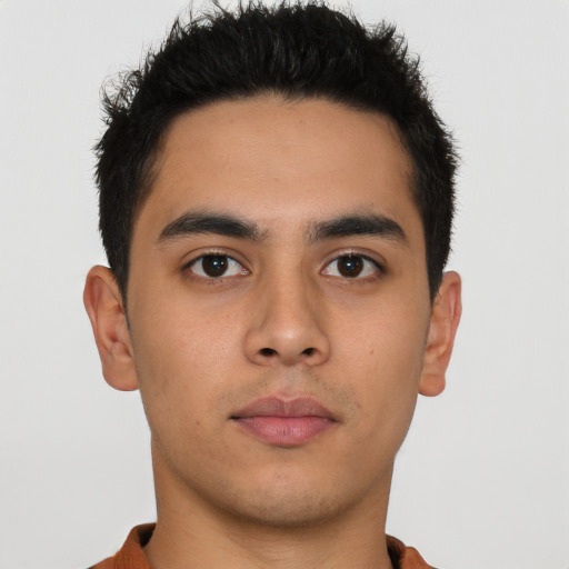 Neutral asian young-adult male with short  brown hair and brown eyes