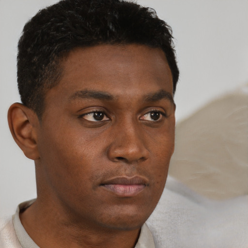 Neutral black young-adult male with short  brown hair and brown eyes