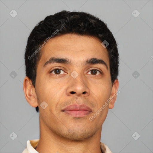 Neutral asian young-adult male with short  brown hair and brown eyes