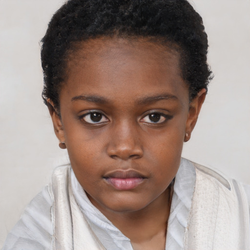 Neutral black child female with short  brown hair and brown eyes