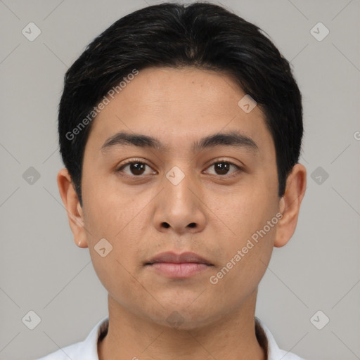 Neutral asian young-adult male with short  black hair and brown eyes