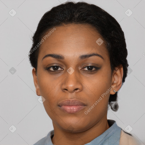 Neutral asian young-adult female with short  black hair and brown eyes