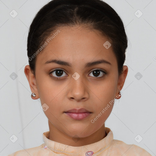 Neutral white young-adult female with short  brown hair and brown eyes