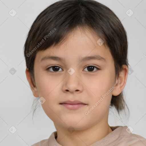 Neutral white child female with short  brown hair and brown eyes