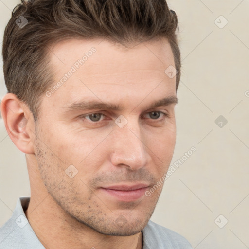 Neutral white adult male with short  brown hair and brown eyes