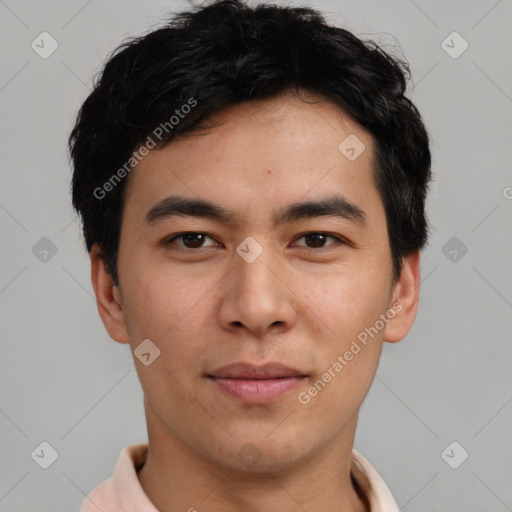 Neutral asian young-adult male with short  brown hair and brown eyes