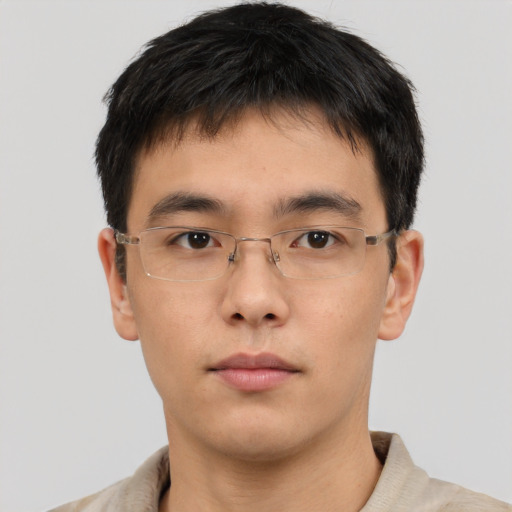 Neutral asian young-adult male with short  brown hair and brown eyes