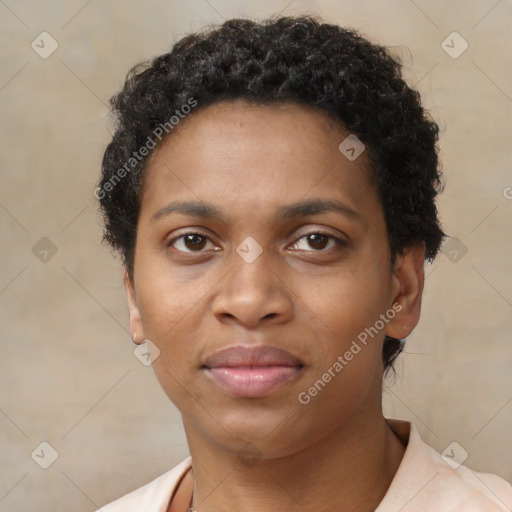 Neutral black young-adult female with short  brown hair and brown eyes