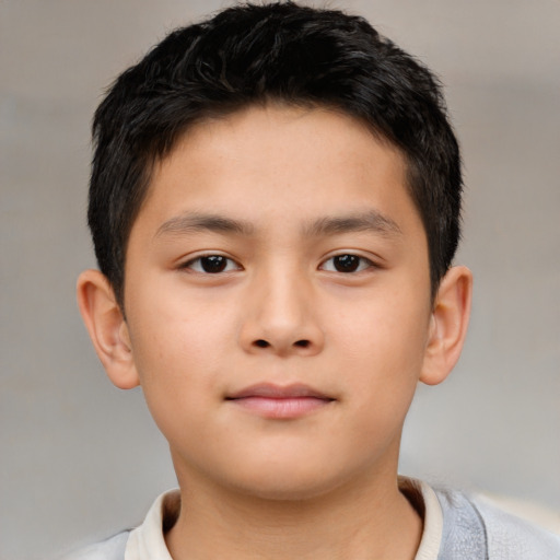 Neutral asian child male with short  brown hair and brown eyes