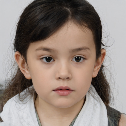 Neutral white child female with medium  brown hair and brown eyes