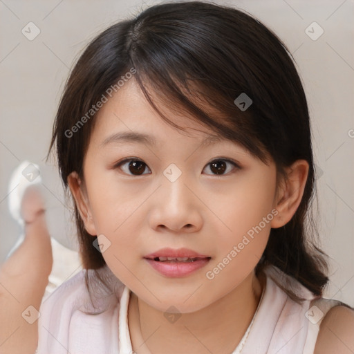 Neutral white child female with medium  brown hair and brown eyes