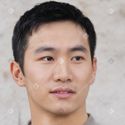 Neutral asian young-adult male with short  black hair and brown eyes