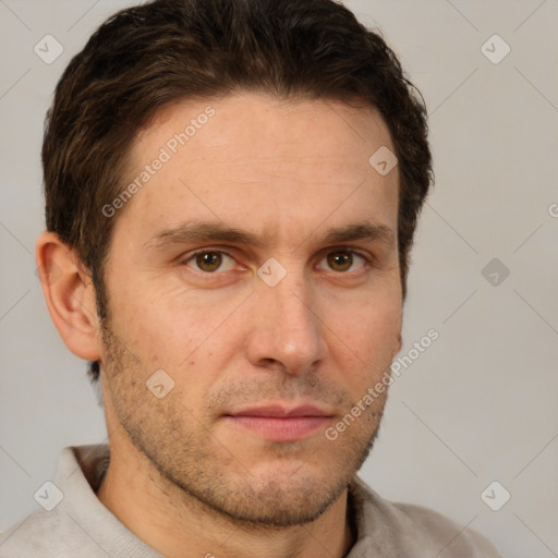 Neutral white adult male with short  brown hair and brown eyes