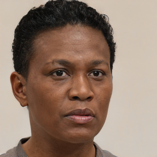Neutral black young-adult female with short  brown hair and brown eyes