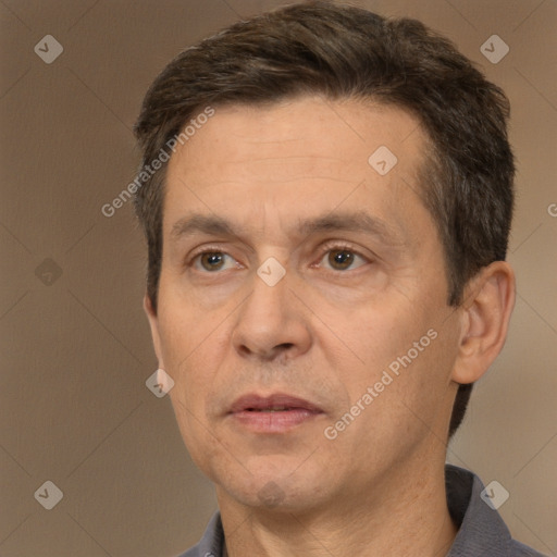 Neutral white adult male with short  brown hair and brown eyes