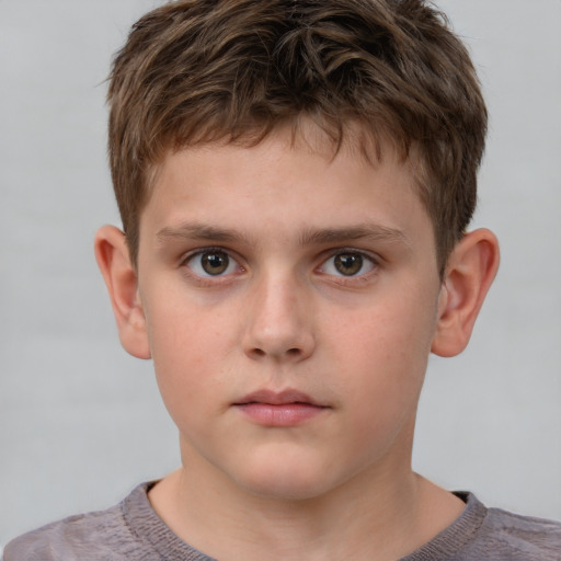 Neutral white child male with short  brown hair and grey eyes