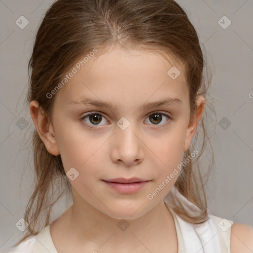 Neutral white child female with medium  brown hair and brown eyes