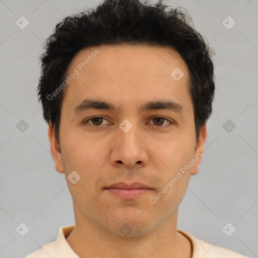 Neutral asian young-adult male with short  brown hair and brown eyes