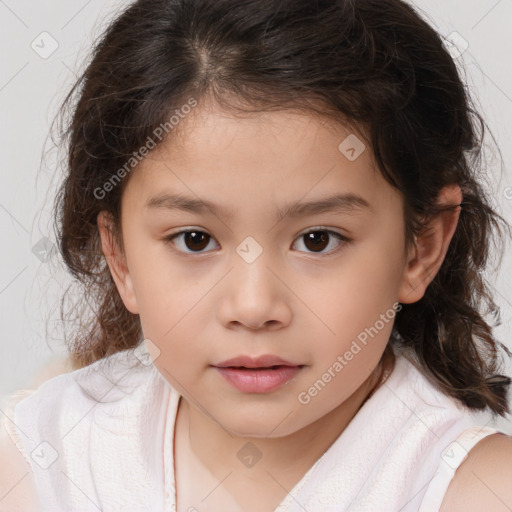 Neutral white child female with medium  brown hair and brown eyes