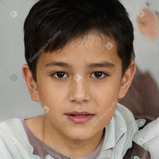 Joyful white child male with short  brown hair and brown eyes