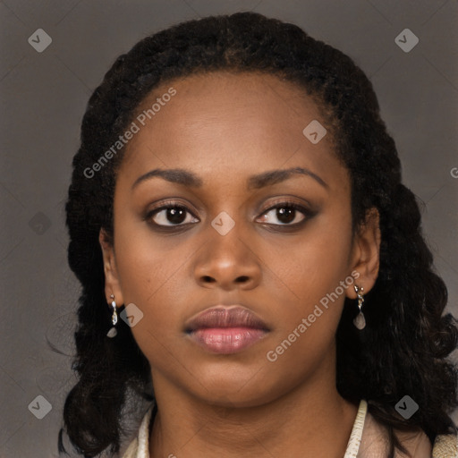 Neutral black young-adult female with long  black hair and brown eyes