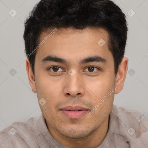 Neutral latino young-adult male with short  brown hair and brown eyes