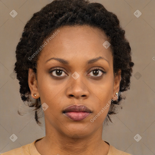 Neutral black young-adult female with short  brown hair and brown eyes