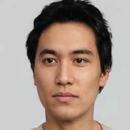 Neutral asian young-adult male with short  black hair and brown eyes