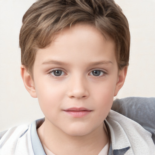 Neutral white child male with short  brown hair and grey eyes