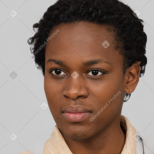 Neutral black young-adult female with short  brown hair and brown eyes