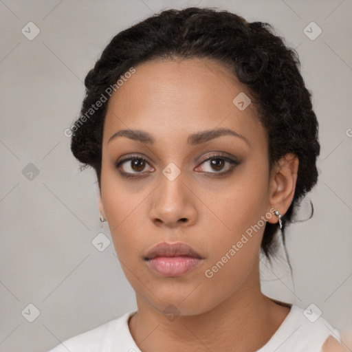 Neutral black young-adult female with short  black hair and brown eyes