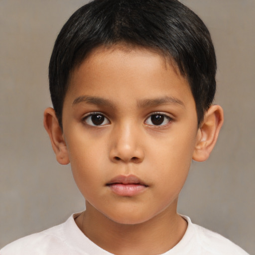 Neutral asian child male with short  brown hair and brown eyes