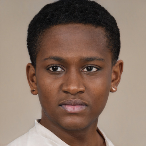 Neutral black young-adult male with short  brown hair and brown eyes