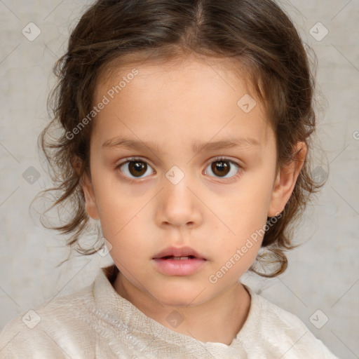 Neutral white child female with medium  brown hair and brown eyes